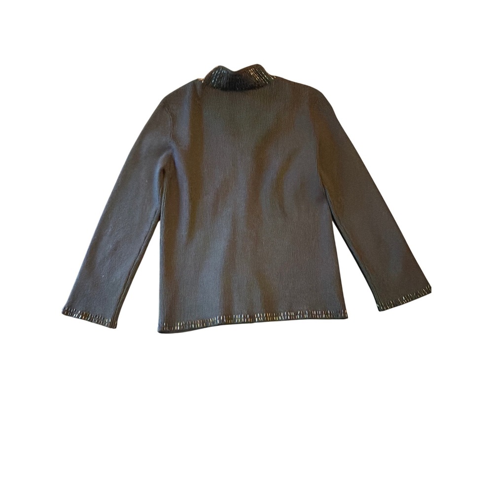 Cache Cardigan Black Silk Blend Beaded Dragon Mock Neck Full Zip Ribbed Small - Picture 7 of 7